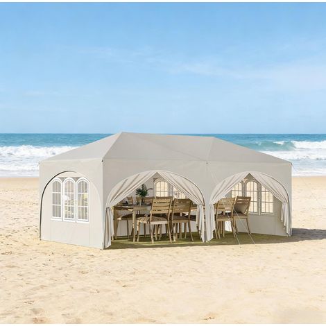 Tonnelle pliante 583x293x265 cm en fer beige, imperméable, pour jardin et fête – MEUBLIV (1/5)