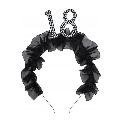Diadema negra con volantes de tela para fiesta de cumpleaños número 18