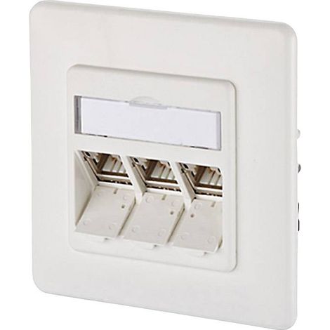 Prise réseau encastré insert avec plaque centrale et châssis CAT 6a 3 ports Metz Connect 130B12D31002-E blanc pur R68393 (1/2)