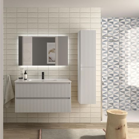 Mueble de Baño KIRA 100cm Blanco Mate 2 cajones Lavabo 1 poza Porcelana (1/5)