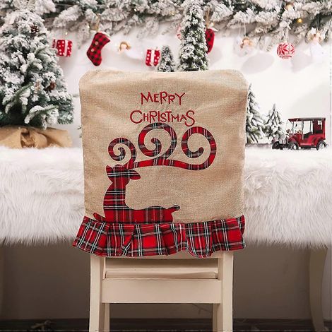 Set mit 2 waschbaren Weihnachtsstuhlhussen aus rotem Rentierstoff für Zuhause, Weihnachtsdekoration, Weihnachtsfeiern, Größe A3