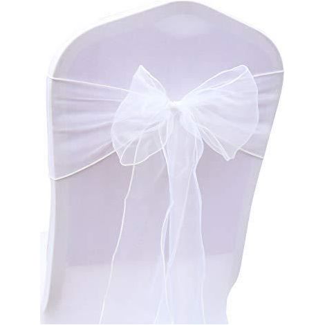 50pcs rubans en organza Organza Nœud Chaise Organza écharpe de housse chaise décorations Mariage Anniversaire (Blanc) (1/4)