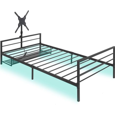Cama gaming negra de metal con soporte ajustable, iluminación LED y cesta de almacenaje, 206 cm (1/5)