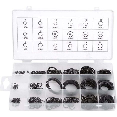 Assortimentde Circlips Externesde 300 Pièces, Type Métallique e-Clip Circlip Snap Clipde Retenue Kitde Baguede Retenue Accessoires pour La Rétentiondes Roulements, Engrenages,de (1/4)