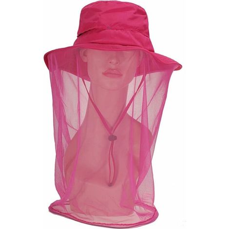 BRAVIX Chapeau De Visage D'Apiculture Rose avec Maille Voile d'abeille Extérieur Pêche À Séchage Hommes Et Femmes Chapeau Anti-UV 
L（58-60cm）