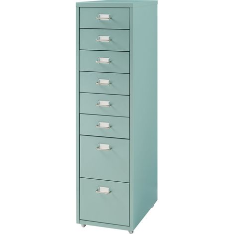 Mobiletto/contenitore per ufficio su ruote con 8 cassetti 109 x 28 x 41 cm verde menta 030009115