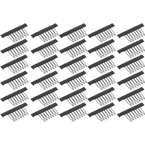 30 schwarze Haarclips aus Edelstahl mit 7 Zinken für Perücken und Haarteile. (1/5)