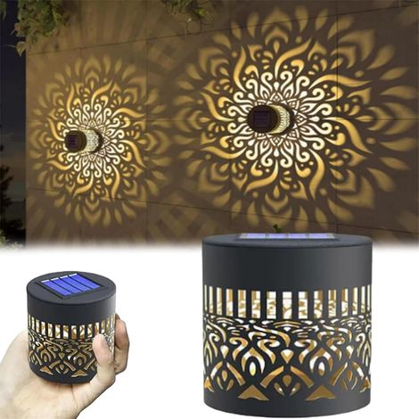 Lampes solaires décoratives mandala, lampes solaires mandala pour clôture, lampess solairess mandalas d'extérieur, éclairage jaune chaud, lampe étanche à motif mandalas, pour poteau de jardin (A)