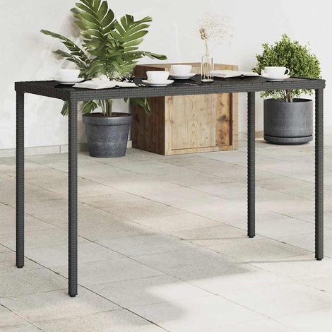 Table de jardin en résine tressée avec plateau en verre trempé noir 115 x 54 x 74 cm - PANGIVO (1/5)
