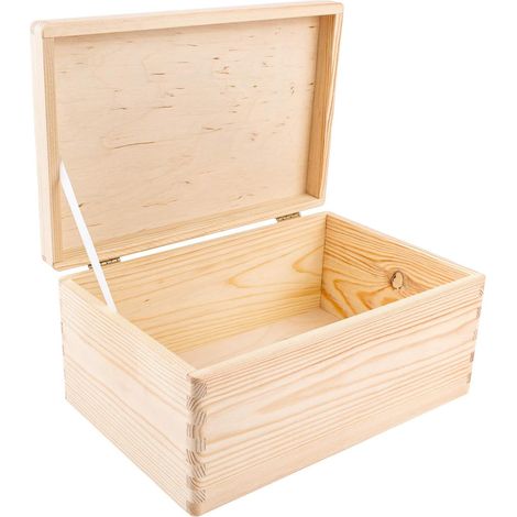 Boîte de Rangement en Bois avec Couvercle Naturel 30 x 20 x 14 cm