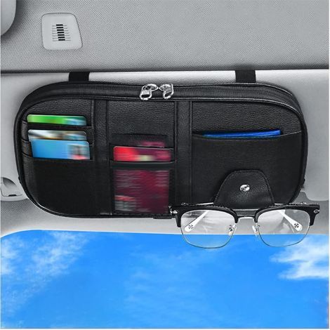 Organisateur de pare-soleil pour voiture, pochette de rangement pour pare-soleil de camion avec poches pour cartes et stylos, pochette de rangement pour voiture, camion et SUV, porte-carte grise (1/5)