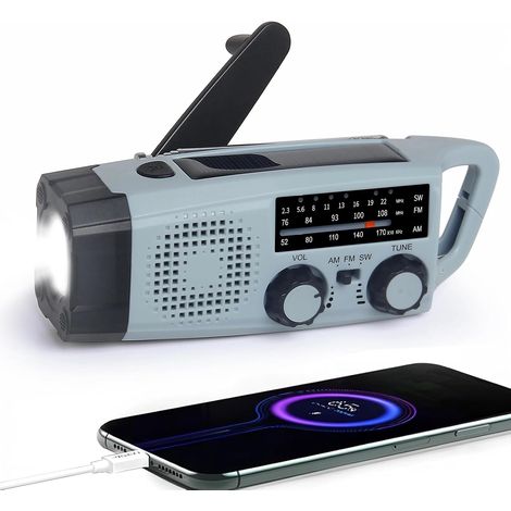 Solarradio, tragbares AM/FM-Notfallradio mit Handkurbel, LED-Taschenlampe, 2000-mAh-Akku, USB-Handyladegerät, SOS-Alarm für Camping, Wandern (1/5)