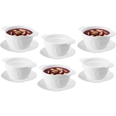 Set di ciotole e piattini da brodo per zuppa, borscht, goulash, trippa, bianco per 6 persone, 12 pezzi. (1/5)