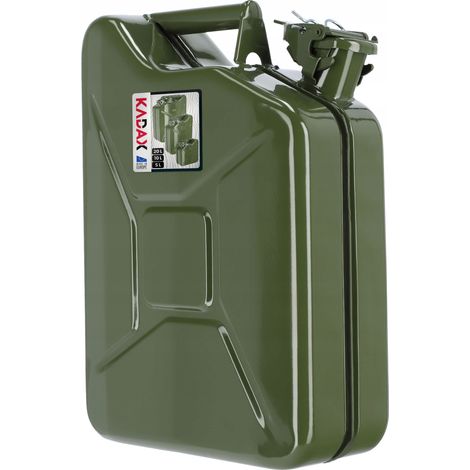 KADAX Bidon d'essence en acier de 0,8 mm pour essence et diesel, réservoir de réserve avec triple poignée, jerrican en tôle d'acier (vert 10 l) (1/5)