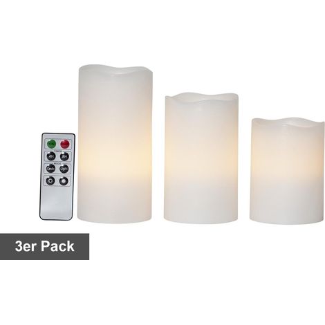 Star Trading Set de bougies May, 3 pièces, bougies à bout, cire, blanc, LED, minuterie, blanc chaud, télécommande (1/3)
