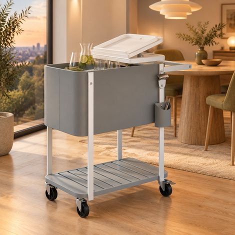 OKWISH Kühlwagen 56 L mit Rollen, Flaschenöffner und Ablage, Grau (1/5)