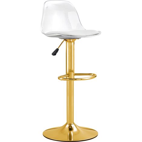 Lot de 2 tabourets de bar réglables avec dossier transparent et pieds métalliques dorés (1/5)