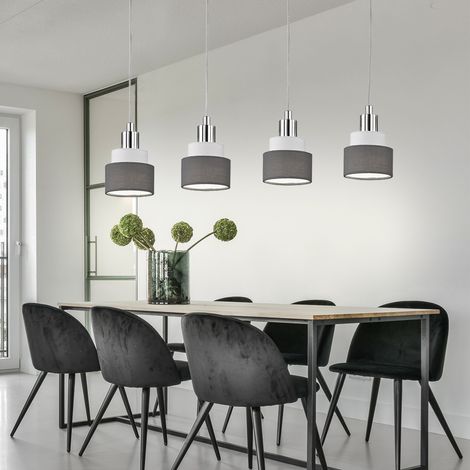 Hängelampe Esstisch Pendelleuchte 4 flammig Hängeleuchte, Metall Chrom Textil grau, 4x E14, LxBxH 9x70x150cm, WOFI 11624 (1/5)