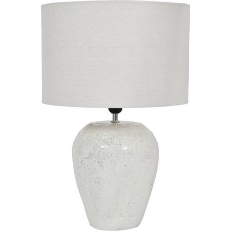 Speckle Glazed Table Lamp With Shade - E27 60W - Terracotta/Linen - L38 x W38 x H58 cm - White