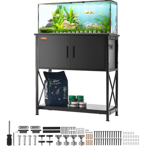VEVOR Supporto per acquario 29 galloni, 28,7 x 16,5 x 30 pollici in acciaio e MDF, capacita di carico di 242,5 libbre, Supporto per acquario per rettili pannello di alimentazione incorporato, Nero