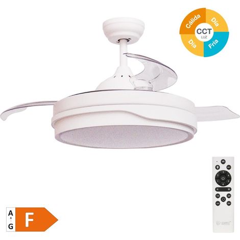 Ventilatore da soffitto "Lentini" con luce LED dimmerabile e telecomando (36W 3CCT 3547lm con pale retrattili) bianco