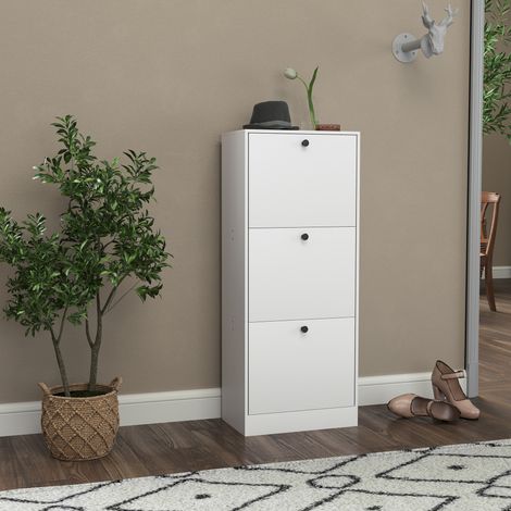 Meuble à chaussures, étagère à chaussures, 3 compartiments rabattables, réglable, en aggloméré, blanc