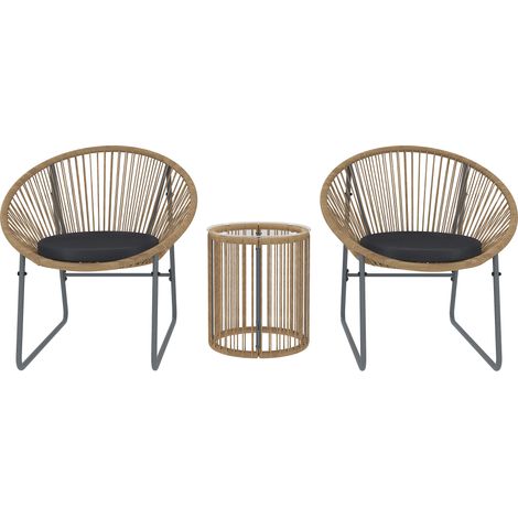 3-teiliges Gartenmöbelset aus Rattan und Stahl mit 2 gepolsterten Stühlen und einem zylindrischen Couchtisch, mehrfarbig