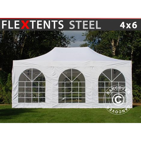 Pop up gazebo FleXtents Steel 4x6 m White, incl. 4 sidewalls