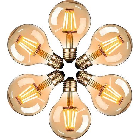 Lampadine LED Edison, modello vintage G80 E27 da 4W, luce bianca calda 2700K, lampadine a filamento retrò, non dimmerabili, confezione da 6 (1/5)