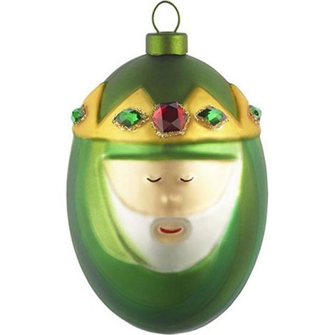Alessi Melchiorre AMJ13 9 - Pallina di Design per Albero di Natale del Magio Melchiorre in Vetro Soffiato Decorato a Mano, Verde