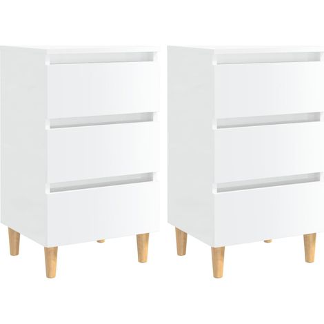 Tables de chevet pieds en bois 2 pcs blanc brillant 40x35x69 cm (1/4)