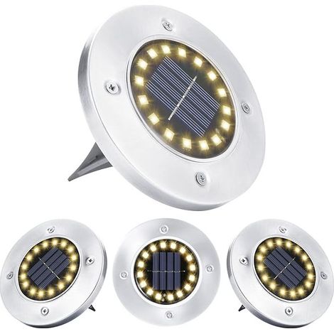 Lampe Solaire Extérieur, , 4 Pièces , 16 LED Blanc Chaud Spot Lumière Imperméable Acier Inoxydable Luminaire Au Sol Solaires pour Terrasse Cour Jardin Chemin Garage Allée Passerelle Decoration (1/5)