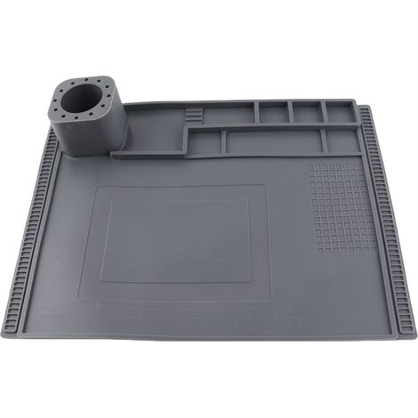 Alfombrilla de trabajo de silicona resistente a altas temperaturas, aislante térmica, para reparación electrónica, 40 x 30 cm, gris. (1/5)