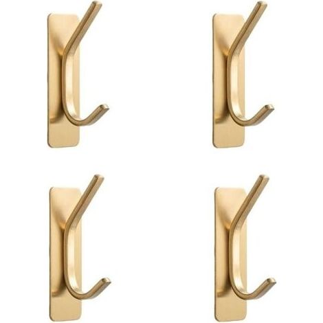 Crochets autocollants dorés pour suspension - Robustes à coller (supporte 6 kg), crochets muraux pour serviette, manteaux, sacs, porte-monnaie, clés - pour salle de bain, cuisine - en acier (1/5)