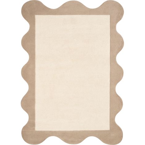 Tapis Moderne en Laine 160 x 230 cm Fait Main Forme Irrégulière Motif Géométrique Beige Sanghar (1/5)