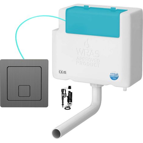 Bottom Entry Concealed Toilet Cistern WC with Dual Flush Gunmetal Square Button - Includes WRAS Internals & Pipe (1/3)