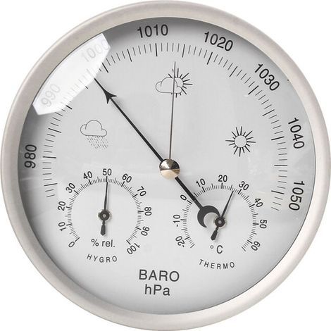 Analoge Wetterstation für den Innen- und Außenbereich mit Edelstahlrahmen – inklusive Barometer, Hygrometer und Thermometer (weiß) (1/5)