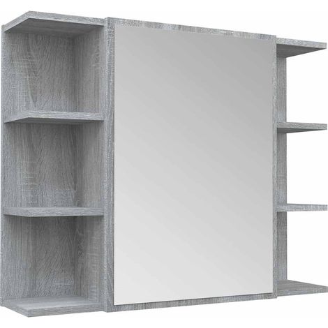 vidaXL Bathroom Mirror Cabinet Grey Sonoma 80x20,5x64cm Engineered Wood (1/5)