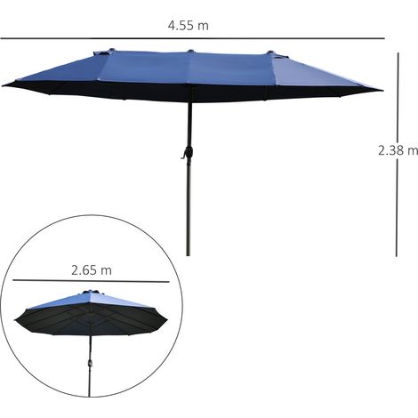 Parasol, parasol de jardin, parasol de marché, parasol double, parasol de terrasse à manivelle, bleu, ovale, 460 x 270 x 240 cm (1/5)