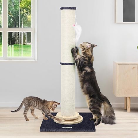Poteau Griffoir Chat XXL Haut 90 cm & 50 cm Réglable 2 en 1 avec Grande Base Épais Griffoirs Sisal Piste Balles Bois Chats Jouets, Griffoir Poteau pour Chat Grand Adulte (SC35, Gris Foncé) (1/5)