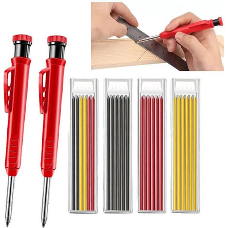 Juego de 6 lápices de carpintero para construcción con minas grises, amarillas y rojas -Crezuo