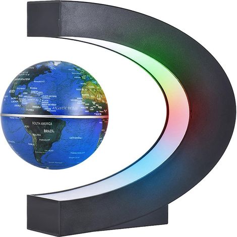 Zoll großer, C-förmiger magnetischer Globus mit schwebender Weltkarte und farbigen LED-Leuchten für die Dekoration von Zuhause und Büro (1/5)