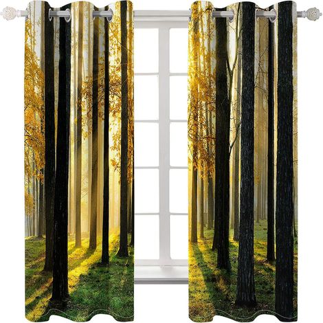 Rideaux à œillets pour chambre d'enfant - Paysage de lumière du soleil de plante jaune 59 x 65 pouces Rideaux 3D - Rideaux perforés opaques d'intérieur - Isolation et réduction du bruit - Applicable à (1/5)