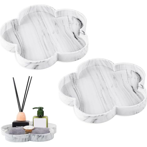Plateau Salle de Bain,Plateaus Decoratif,Plateaus en Marbre, Decoration Salle Bain,Plateau Marbre,pour Savon,Évier de Cuisine, Salle de Bain, Plan de Travail,Éponges,2 Pièces (1/5)