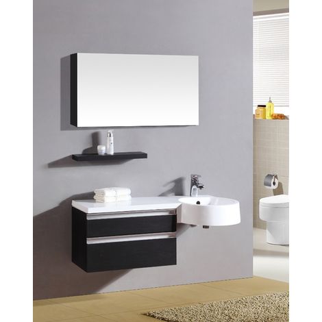 Bagno Italia Mobile Arredo Bagno 100cm sospeso wengè con lavabo decentrato con specchio Mobili 1 (1/5)