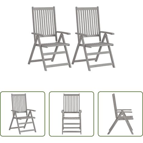 Akazienholz - Verstellbare Gartenstühle 2 Stk. Grau Massivholz Akazie (1/5)