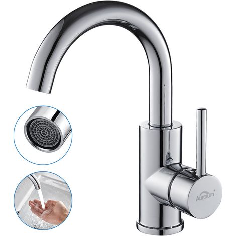 Auralum Miscelatore Lavabo Girevole a 360 Gradi, Rubinetto Bagno Lavabo in Ottone con Tubo Flessibile da 60cm, per Lavelli di Bagno e Piccola Cucina, Cromato (1/5)