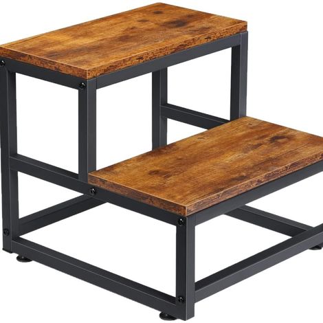 Marchepied pour enfant, 2 marches, cadre en métal lourd et repose-pieds en bois stable (1/5)