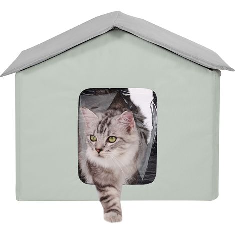 Mophorn Beheiztes Katzenhaus – Faltbarer, wasserdichter Katzenunterschlupf aus 600D Oxford mit Heizkissen, einstellbarem Thermostat und Isolierung für den Winter, Grün (Mitte)
