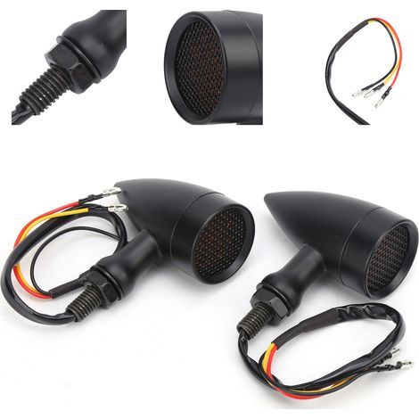 2PCS Universal Retro Aluminum Amber Motorcycle Turn Signals 12V, 10mm Thread (1/5)